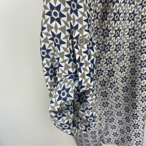 Prana Geometric Star Tunic Top Pullover Size Small White Gray Blue - Picture 9 of 11